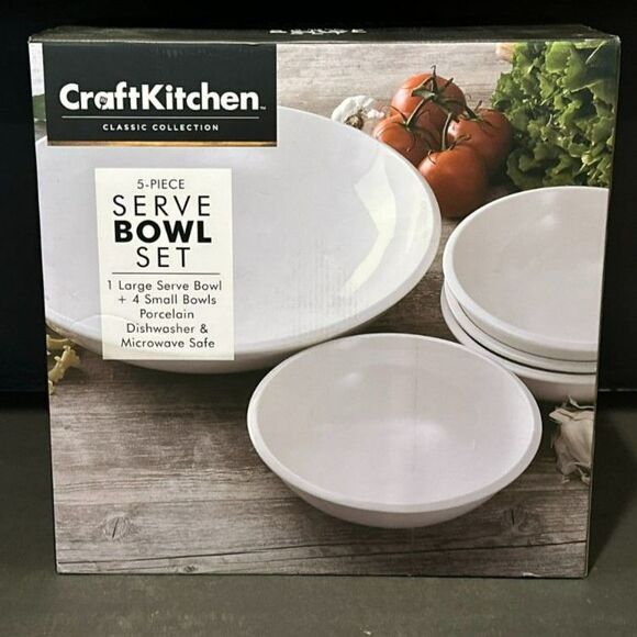 Craft Kitchen 5-Piece Porcelain Serving Bowl Set - New in Box - Picture 2 of 5
